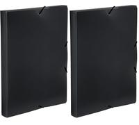 Viquel - Boite de classement A4 Coolbox ESSENTIEL - Chemise 3 rabats en polypropylène fermeture à élastique - Fabriqué en france - 24.5x32.5x3cm - Noir (Lot de 2)