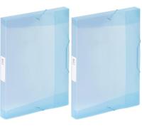 Viquel - Chemise 3 rabats en plastique grande capacité Propysoft - Boite de classement A4 avec étiquette d'identification en plastique - Bleu translucide (Lot de 2)