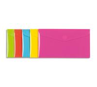 VIQUEL Chemise enveloppe HAPPY FLUO en polypropylène 2/10ème. Format DL 22 x 12,5 cm. Coloris assortis