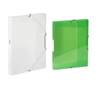 Viquel - Chemise plastique à élastiques - Boite de classement format A4 - Etiquette d'identification sur le côté & Chemise plastique à élastiques - Boite de classement format A4 - Vert translucide