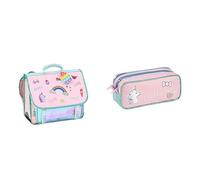 Viquel, Lot Cartable primaire + trousse BUBBLES avec pop-it, Cartable fille licorne 2 compartiments, Rose, Trousse Scolaire 2 Compartiments Licorne 21 x 9 x 6 cm Rose