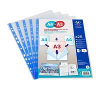 VIQUEL Lot de 25 pochettes perforées - Format A4 et A3 - Ouverture en coin - Transparent - Bord renforcé