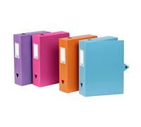 Viquel - Lot de 8 boites de classement en plastique - Boite à archive fermeture bouton pression - Boite de rangement assorties - Dos de 6 cm
