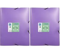 Viquel - Pochette plastique à rabats ESSENTIEL - Fermeture à élastique - Fabriqué en France - Pour classer vos documents A4 - Mauve (Lot de 2)
