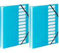 Viquel - Trieur Document A4 avec 12 Compartiments - Organisateur de bureau extensible - Porte document A4 avec index - Fermeture par élastique - Gamme FEEL'EASY - Bleu Turquoise (Lot de 2)