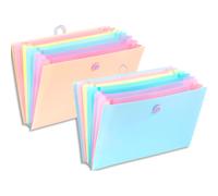 VIQUEL Trieur extensible 8 compartiments RAINBOW PASTEL A4 en PP. Carton présentoir. Coloris : Bleu-Nude