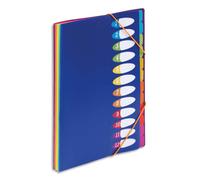 VIQUEL Trieur HAPPY FLUO PP 5/10e 12 touches, dos soufflets, fermeture élastique. Format A4. Coloris Bleu