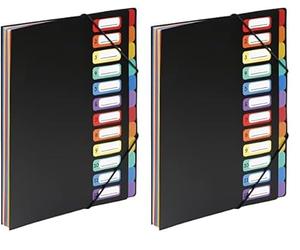 VIQUEL Trieur vertical RAINBOW 12 compartiments à soufflet en polypro 5/10, noir intérieur multicolore (Lot de 2)