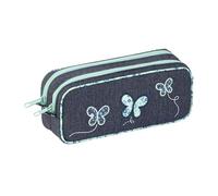 Viquel - Trousse Scolaire Fille 2 Compartiments Grande Capacité Butterfly - Double Poche Zippée - Rangement Stylos École Primaire & Collège - Bleu