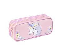 Viquel - Trousse Scolaire Fille 2 Compartiments Grande Capacité Floral Unicorn - Double Poche Zippée - Rangement Stylos École Primaire & Collège - Modèle Licorne - Rose
