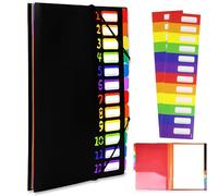 VIQWYIC Chemise A4 12 compartiments - Cartable en polypropylène imperméable avec fermeture éclair & étiquettes colorées - Organisateur portable pour école/bureau-noir