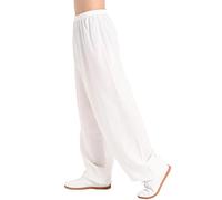 VIRACIN Pantalon Tai Chi Coupe Ample Homme Femme Pantalon Yoga Pantalon Kung-fu Arts Martiaux Pantalons Entraînement,White-S