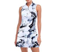 Viracy Robe de tennis pour femme sans manches avec short et poches à volants, fermeture éclair, col montant, Peinture à l'encre lavée, Taille L