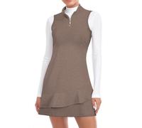Viracy Robe de tennis sans manches avec short et poches à volants, fermeture éclair, col montant, Épaississement-abricot, Taille XS