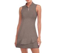 Viracy Robe de tennis sans manches avec short et poches à volants, fermeture éclair, col montant, Épaississement-abricot, Taille XS