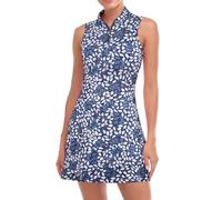 Viracy Robe de tennis sans manches avec short et poches à volants, fermeture éclair, col montant, Feuilles bleues., Taille XL