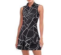 Viracy Robe de tennis sans manches avec short et poches à volants, fermeture éclair, col montant, Marbre noir - A, Taille XL