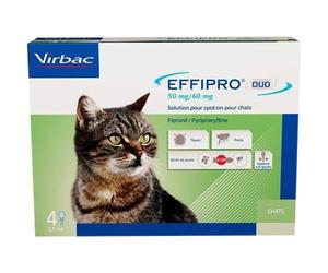 Virbac Effipro Duo Solution Spot-On Pour Chats 50mg/60mg Pipettes 4x0,5ml