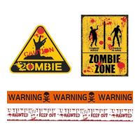 VireEyU 2 rouleaux de 9,5m de ruban de signalisation pour Halloween - Ruban de sécurité orange, affiches avec deux logos Halloween, parfait pour les zones de jardins et fêtes de zombies