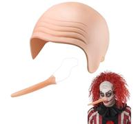 VireEyU Bonnet Chauve et Long Faux Nez Set, Bonnet Chauve en Latex avec Long Nez, Accessoire de Costume pour Halloween et Carnaval, Perruque Chauve et Prothèse Nasale, Déguisement Amusant pour Fêtes