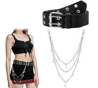 VireEyU Ceinture Punk en Cuir avec Chaîne pour Femmes - Cuir Lisse Noir, PU, Jeans Punk Rock Métallique pour Jeans, Robes et Shorts, Accessoire Unique