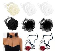 VireEyU Collier Ras du Cou avec Fleur pour Femmes et Filles-Collier en Velours Réglable avec Grand Pendentif en Forme de Rose-Parfait pour Fête de Mariage,Anniversaire,Bal de Fin d'année (8 Pièces)