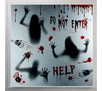 VireEyU Décoration Halloween:Ensemble de 9 Décorations de Fenêtre Effrayantes avec Grandes Empreintes de Mains Sanglantes et Silhouettes de Zombies,Idéales pour les Portes et les Murs pour Halloween