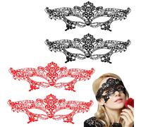 VireEyU Ensemble de 4 Masques en Dentelle - Masques Élégants pour Carnaval, Idéals pour les Soirées Masquées, Fêtes costumées et Carnaval, Noir & Rouge pour des Apparitions Inoubliables