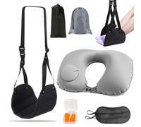 VireEyU Ensemble Voyage : Support de Pieds & Oreiller de Voyage - Hamac de Pieds Réglable avec Masque de Sommeil et Bouchons d'Oreilles Inclus, Portable, Idéal pour Avion, Bureau, Voiture, Noir