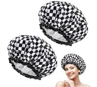VireEyU Grande charlotte de douche pour femmes aux cheveux longs, lot de 2, design élégant en damier, double couche, imperméable, réutilisable, lavable, sans odeur pour bonnet de nuit (L)