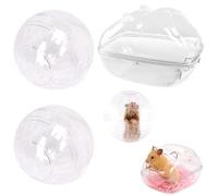 VireEyU Lot de 2 balles d'exercice pour hamster Ø 10 cm, transparentes, jouet pour petits animaux, avec 1 baignoire pour hamster