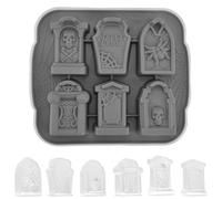 VireEyU Moule en Silicone Pierre Tombale Halloween, Moule à Chocolat 3D avec Crânes et Araignée, Polyvalent pour Glaçons, Moule à Pâtisserie en Silicone Gris, Idéal pour les Fêtes à Thème et Halloween