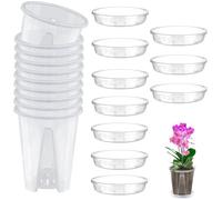 VireEyU Pack de 10 Pots de Culture, Pots en Plastique Épais avec Trous de Drainage et Soucoupe, Parfaits pour les Semis et les Plantes Miniatures, Utilisation Intérieure et Extérieure, Ø12 cm