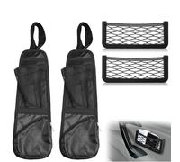 VireEyU Pack de 4 Pochettes de Rangement Latérales pour Sièges Auto - Pochettes en Filet Pliables, Organisateurs Auto-Adhésifs pour Sièges, Idéales pour Petits Objets