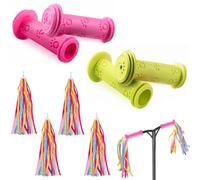 VireEyU Poignées de vélo pour enfants avec pompons, vert - Ensemble de 1 paire de poignées de guidon et 1 paire de franges de guidon colorées, poignées en caoutchouc pour guidon de vélo (vert)