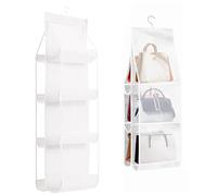 VireEyU Set de 2 Rangements Suspendus pour Sacs à Main, Organisateur avec 6 et 8 Compartiments et Fenêtre Transparente, Pliable, Idéal pour Armoire et Chambre à Coucher, Blanc