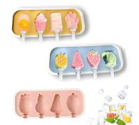 VireEyU Set de 3 Moules à Glace en Silicone avec Couvercles, 12 Bâtonnets Réutilisables, Sans BPA, Parfait pour Enfants et Adultes, Moules à Esquimaux pour le Plaisir d'Été
