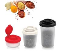 VireEyU Set de 3 salières et poivrières de camping - Mini salières en plastique avec couvercle hermétique, sans BPA, idéales pour les voyages, le camping et les déplacements, en rouge, blanc et noir