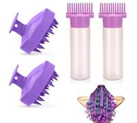 VireEyU Set de 4 Pièces Applicateur d'Huile pour Cheveux avec Brosse de Massage - Bouteille Applicatrice et Brosse de Massage du Cuir Chevelu, pour la Coloration et le Soin du Cuir Chevelu, Violet