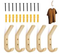 VireEyU Set de 5 Crochets de Vestiaire Vintage en Bois, Crochets Individuels, Polyvalents pour Bureau, Chambre d'étude et Salon, Élégants et Structurés