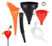 VireEyU Set de 6 Entonnoirs, Kit d'Entonnoirs de Remplissage en Plastique Flexible à Angle Droit, avec Tuyau et Filtre pour Vidange d'Huile, Kit d'Entonnoirs pour Automobile, Atelier et Maison