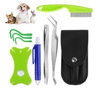 VireEyU Set de 7 Pièces pour Élimination des Puces et Tiques en Acier Inoxydable - Protection Sécurisée contre les Tiques pour Chiens, Chats, Animaux-Comprend Pince à Tiques, Crochets, Carte & Plus
