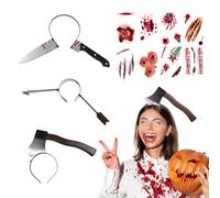 VireEyU Set Halloween avec 60 Tatouages de Cicatrices de Zombie et 3 Serre-Têtes Horreur, Tatouages Temporaires de Blessures, Imperméables, Idéaux pour Soirées Déguisées et Événements