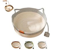 Virela Woven Rope Cat Basket, Hand Woven Cats Bed, Cat Foldable Sleeping Basket, Kitten Shaped House for Cats, for All Cats (L,Grey)