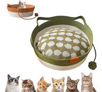 Virela Woven Rope Cat Basket, Virelapets Cotton Rope Woven Cat Bed Basket with Toy Tail, Beds Indoor Cats with Pet Toy and Blanket, Protects Furniture, Blanket (Green with Cushion,L/48cm)