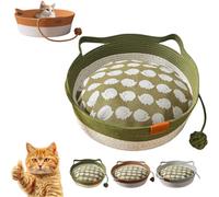 Virela Woven Rope Cat Basket, Virelapets Cotton Rope Woven Cat Bed Basket with Toy Tail, Beds Indoor Cats with Pet Toy and Blanket, Protects Furniture, Blanket (Green with Cushion,S/35cm)