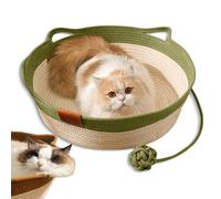 Virela Woven Rope Cat Basket, Virelapets Cotton Rope Woven Cat Bed Basket with Toy Tail, Beds Indoor Cats with Pet Toy and Blanket, Protects Furniture, Blanket (Green no Cushion,S/35cm)