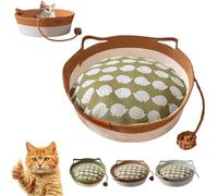 Virela Woven Rope Cat Basket, Virelapets Cotton Rope Woven Cat Bed Basket with Toy Tail, Beds Indoor Cats with Pet Toy and Blanket, Protects Furniture, Blanket (Khaki with Cushion,L/48cm)