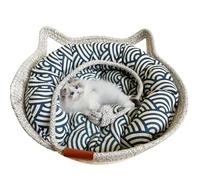 Virelapets - Panier pour chat en corde tissée, 16 types de lit tissé à la main avec tapis griffoir intégré et balle de jeu, panier pour chat pour dormir et jouer (gris-5, M)