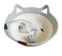 Virelapets - Panier pour chat en corde tissée, 16 types de lit tissé à la main avec tapis griffoir intégré et balle de jeu, panier pour chat pour dormir et jouer (gris-1, M)